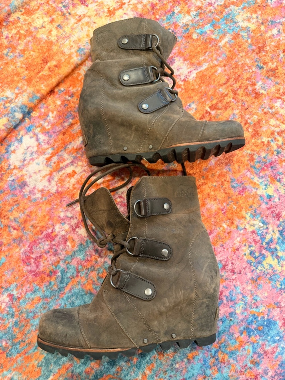 Sorel Joan of Arctic Wedge II Lexie Brown Leather Ankle Boots Women’s Size 8